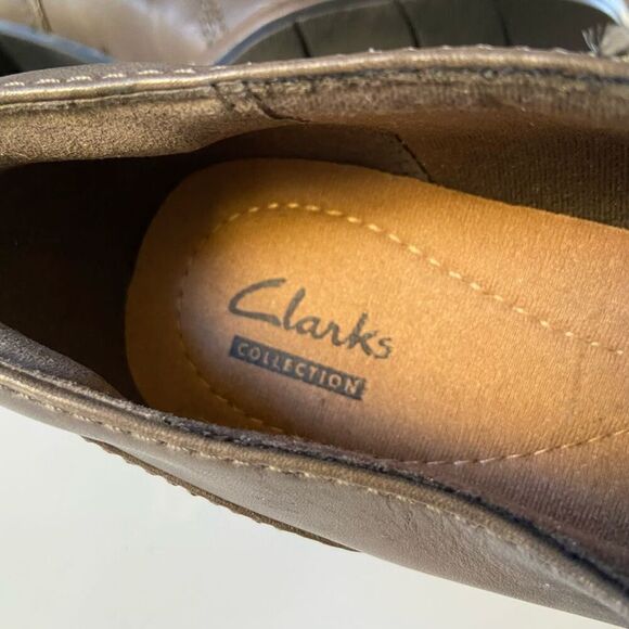 Clarks Collection Gray Taupe Leather Heel Loafers 9 M - Picture 7 of 10